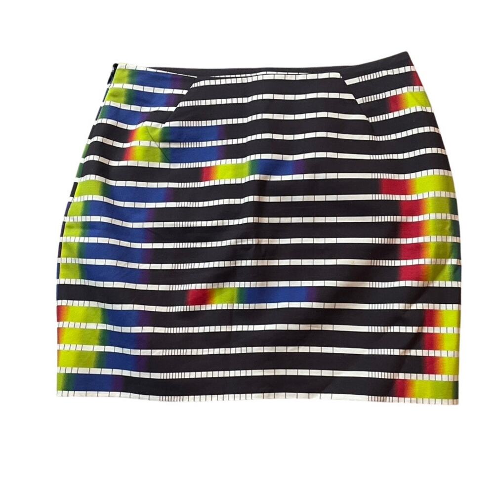 Kate Spade Saturday Rainbow Stripe Mini Skirt Black‎ White Graphic Print Size 4